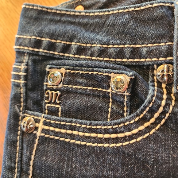 Miss Me Womens 28 Easy Boot Jeans JE5685ER Dark Blue Embroidered Studded - Picture 4 of 12